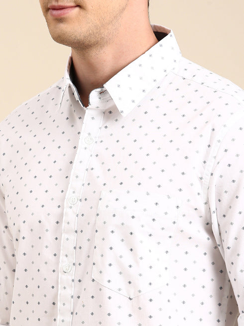 White Printed Full Sleeves Shirt